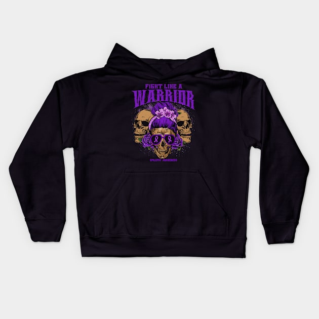 Epilepsy Awareness Skull Messy Bun Floral fight like Epilepsy warrior gift Kids Hoodie by Paula Tomberlin